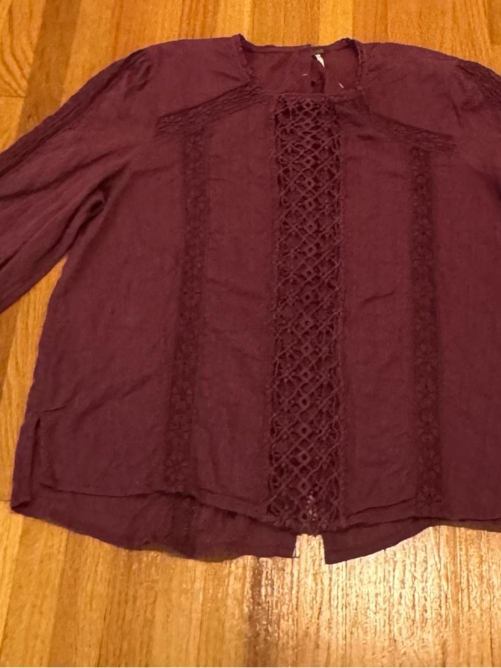 Free People Women’s Lace-Trim Long Sleeve Blouse - Deep Plum - Picture 2 of 6